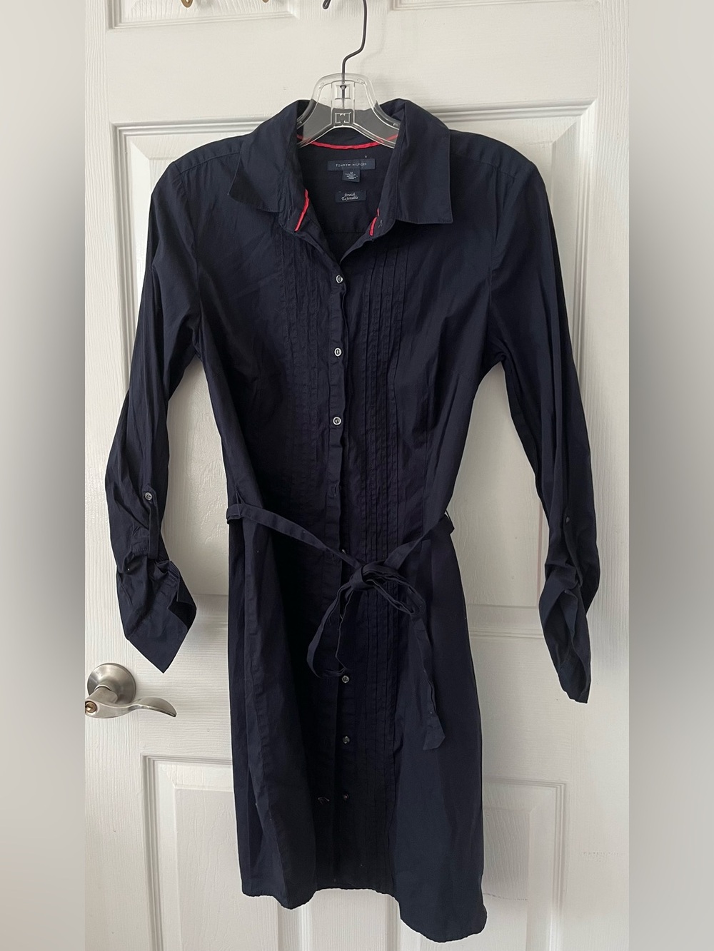 Tommy Hilfiger Navy Button-Front Shirt Dress with Waist Tie
